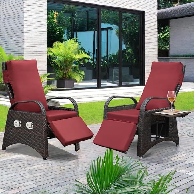 ATR ART TO REAL Outdoor Recliner Chairs, PE Wicker Reclining Lounge Chair with Removable Soft Cushion - Photo 9
