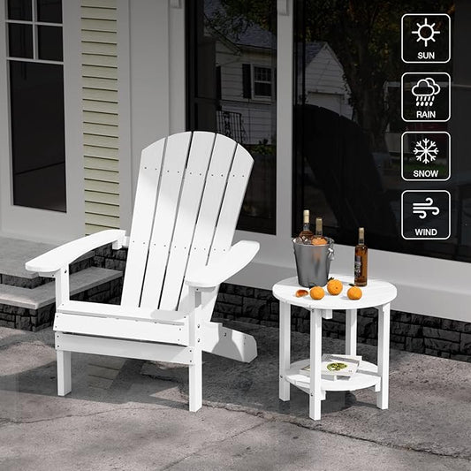 YEFU Adirondack Side Table, 18" Double Outdoor Side Table Set of 2, Poly Lumber end Table, Weather Resistant for Indoor, Patio, Pool, Porch, Backyard-White
