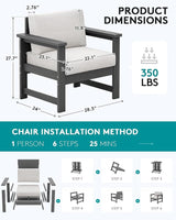 SERWALL 2 Pieces Single Cushioned Sofa Chair, Grey HDPE Outdoor Adirondack Lounge Armchair with Khaki Cushion - Photo 2