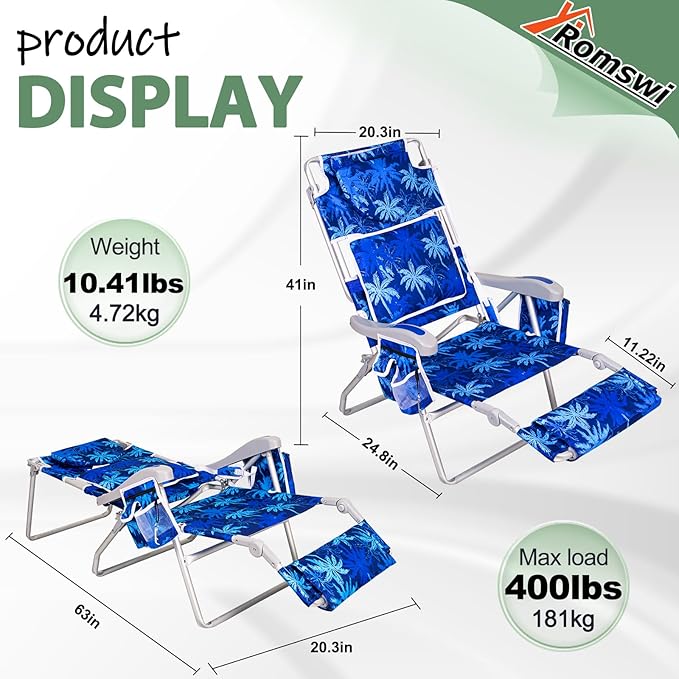 Romswi 3 in 1 Beach Chair with Face Hole, Reclining Sun Tanning Lounge Chair with Foot Rest - Photo 3