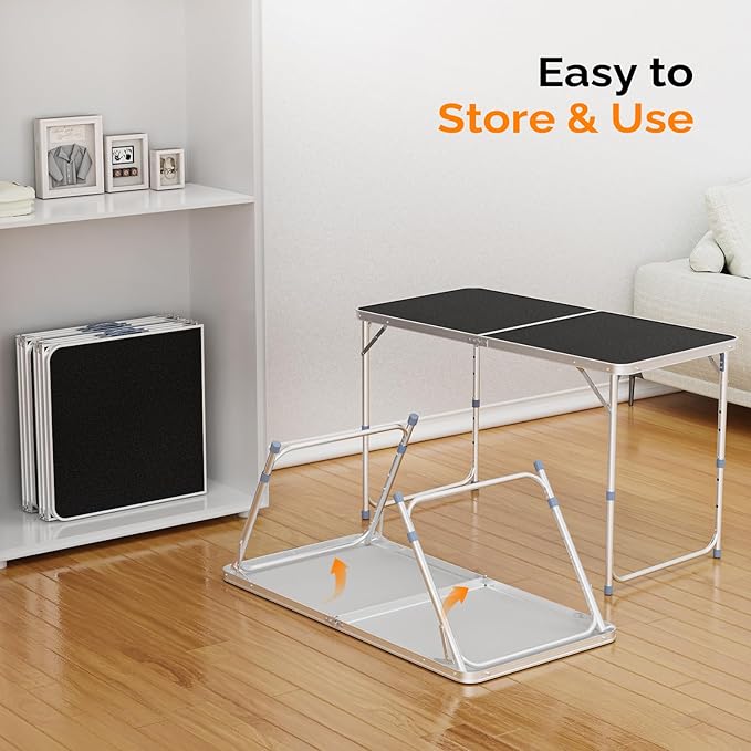 VINGLI 4FT White Folding Table with Carrying Handle Height Adjustable Lightweight Fold Up Portable for Indoor Outdoor - Photo 5