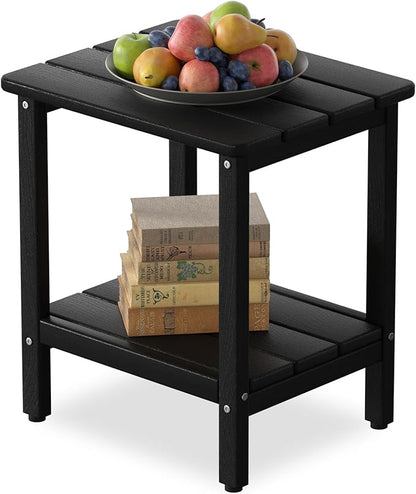 Outdoor Side Table, 17.7-Inch Small Patio Side Table with Adjustable Feet, All-Weather HDPE Adirondack End Table for Porch Deck Balcony Pool, Easy Maintenance, Black