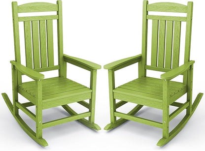 KINGYES Outdoor Rocking Chair Set of 2, HDPE Patio Rocking Chairs with 330lbs Support for Adults, Pistachio Green