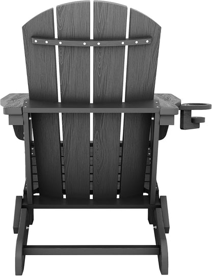 KINGYES Adjustable Folding Adirondack Chair with Footrest & 4-in-1 Multi-Functional Armrest Organizer Set of 4, HDPE Foldable Recliner Adirondack Chair with Pull-Out Ottoman, Grey