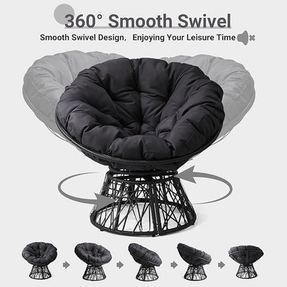 VINGLI Outdoor Papasan Chairs with Thick Cushions 360 Degree Swivel Chair, Patio Chairs Lounge Chair Rading Chair for Balcony, Yard, Porch (Black)