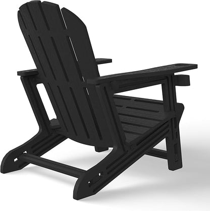 Costaelm Tool-Free Assembly Outdoor Patio HDPE Plastic Adirondack Chair with Cup Holder, Black