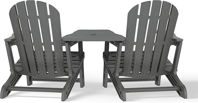 WestinTrends Azura Outdoor HDPE Adirondack Chairs with Connecting Table Tray (Set of 2), Gray