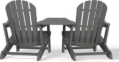 WestinTrends Azura Outdoor HDPE Adirondack Chairs with Connecting Table Tray (Set of 2), Gray