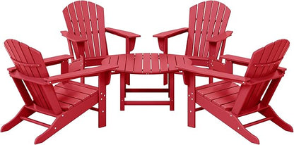 WestinTrends Dylan 5-Piece Outdoor Patio HDPE Adirondack Chair with Round Coffee Table Conversation Set, Red