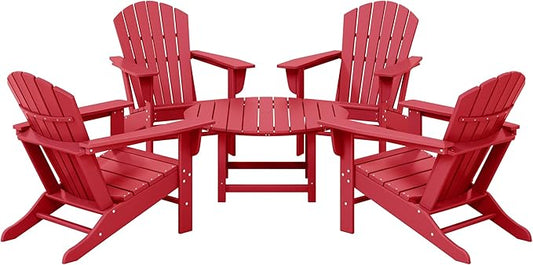 WestinTrends Dylan 5-Piece Outdoor Patio HDPE Adirondack Chair with Round Coffee Table Conversation Set, Red