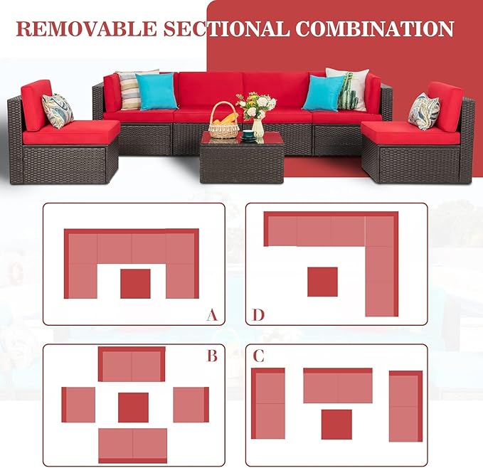 Vongrasig 7 Pieces Patio Furniture Sets, Outdoor All-Weather Wicker Patio Conversation Sets - Photo 4
