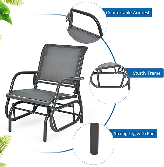 Giantex Swing Glider Chair W/Study Metal Frame Comfortable Patio Chair Love-Seat for Garden, Porch, Backyard, Poolside - Photo 6