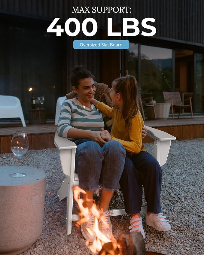 BRIOPAWS Adirondack-Chairs-Set of 4 | Fire Pit Chair | Oversized | HDPE Plastic | Weather Resistant | for Deck Outdoor Poolside Campfire | White