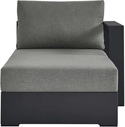 Modway Tahoe Powder-Coated Aluminum Outdoor Chaise Lounge in Gray Charcoal with Weather-Resistant Cushions, Modular Right-Facing Patio Lounger for Pool Furniture or Sectional Sofa Set