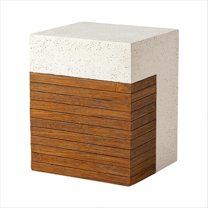 SUNBURY Outdoor Concrete Side Table, 15" W Modern Outdside End Table for Patio,Multicolored Stone Patchwork Indoor Accent Table, Square Cement Side Table Garden Stool in Woodgrain for Lawn, Backyard