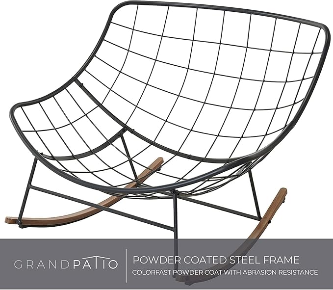 Grand patio Outdoor Rocking Chairs Set of 2, E-Coated Outdoor Rocking Recliner Chair 2 Pieces with Cushion for Front Porch Garden Patio Backyard, Grey