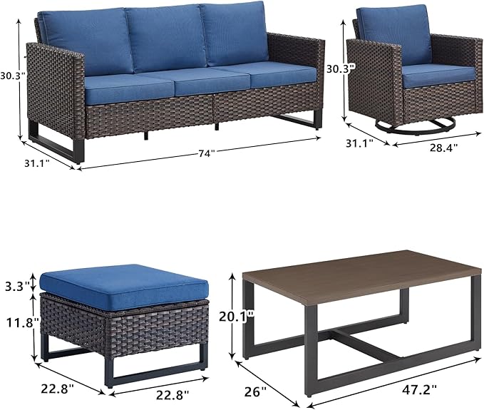 Rilyson Wicker Outdoor Patio Furniture Set - 6 Piece Patio Conversation Set with 2 Swivel Rocker Chairs - Photo 2