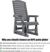 Poly Lumber Patio Glider for One Person, with Cup Holders, High Backrest and Deep Contoured Seat, HIPS Material - Photo 4