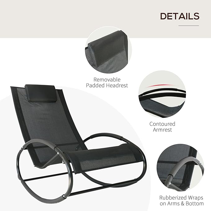 Outsunny Pool Lounger, Outdoor Rocking Lounge Chair for Sunbathing, Pool, Beach, Porch with Pillow & Cool Mesh - Photo 5