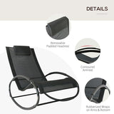 Outsunny Pool Lounger, Outdoor Rocking Lounge Chair for Sunbathing, Pool, Beach, Porch with Pillow & Cool Mesh - Photo 5