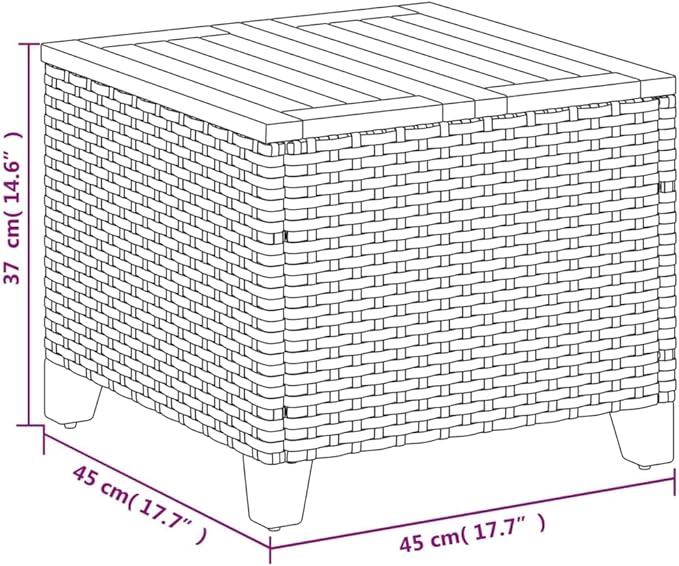 Modern Square Outdoor Garden Table, 17.7-Inch Small Patio Side Table, Synthetic Poly Rattan End Table for Balcony, Porch - Photo 2