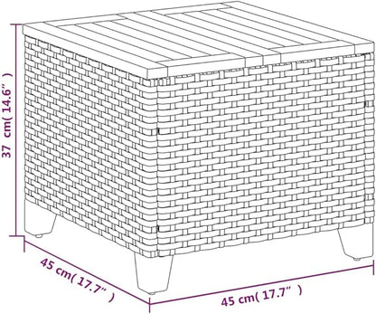 Modern Square Outdoor Garden Table, 17.7-Inch Small Patio Side Table, Synthetic Poly Rattan End Table for Balcony, Porch, Backyard and Poolside, Weather-Resistant
