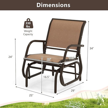 Tangkula Swing Glider Chair, Ergonomic Rocking Chair with Comfortable Fabric, Iron Frame, 4 Non-Slip Foot Pads, Outdoor Patio Glider Rocker Chair for Living Room, Garden, Backyard (1, Brown)