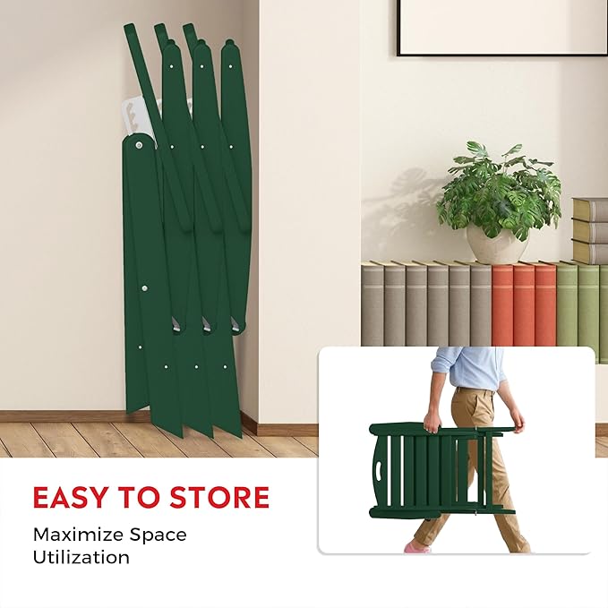 Costaelm Outdoor Adjustable Highback Folding Patio Dining Chair, HDPE Armrest Poly Lumber Restaurant Bistro Dining Chair for Outside Porch Backyard Garden, Dark Green