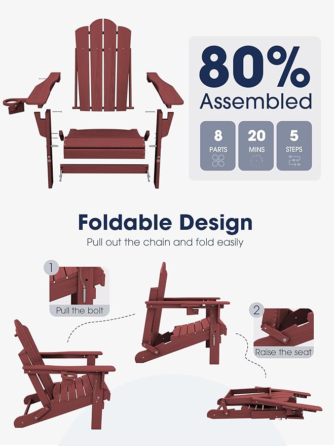 KINGYES Adjustable Folding Adirondack Chair, 3-Position Reclining Adirondack Chairs with Cup Holder - Photo 6