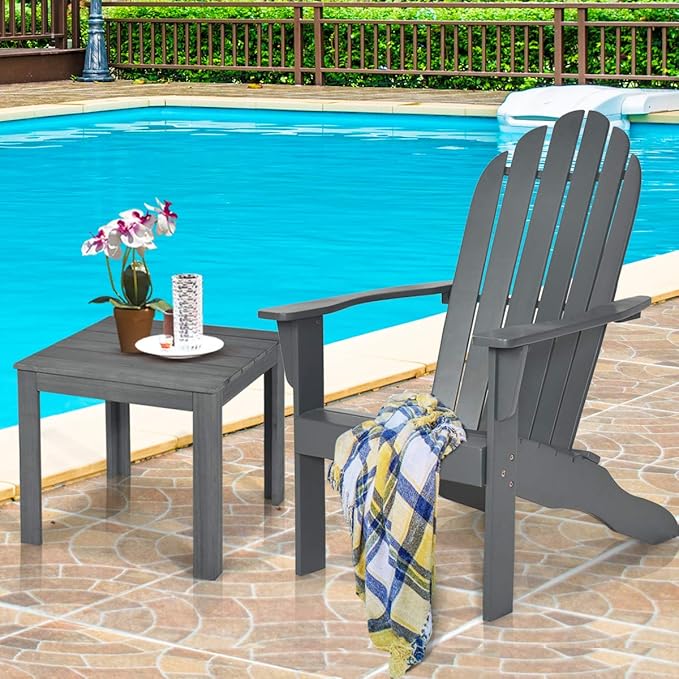 RELAX4LIFE Adirondack Chairs Set of 4, Acacia Wood Adirondack Lounge Chair, Weather Resistant Outdoor Chair for Patio Garden Porch Deck, 350 LBS Weight Capacity, Wooden Fire Pit Chairs (4, Grey)