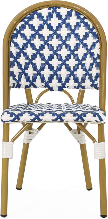 Christopher Knight Home Anastasia Outdoor French Bistro Chair (Set of 2), Blue + White + Bamboo Print Finish