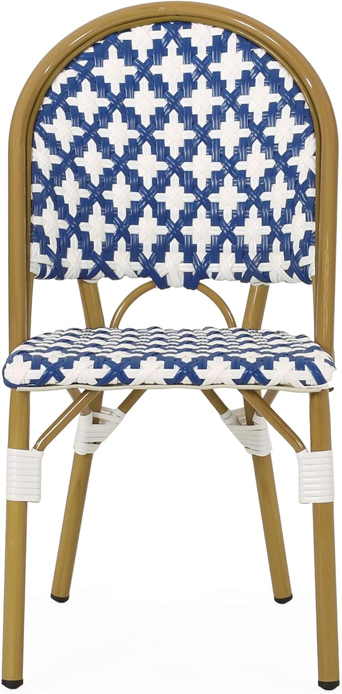 Christopher Knight Home Anastasia Outdoor French Bistro Chair (Set of 4), Blue + White + Bamboo Print Finish - Photo 7