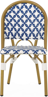 Christopher Knight Home Anastasia Outdoor French Bistro Chair (Set of 4), Blue + White + Bamboo Print Finish - Photo 7