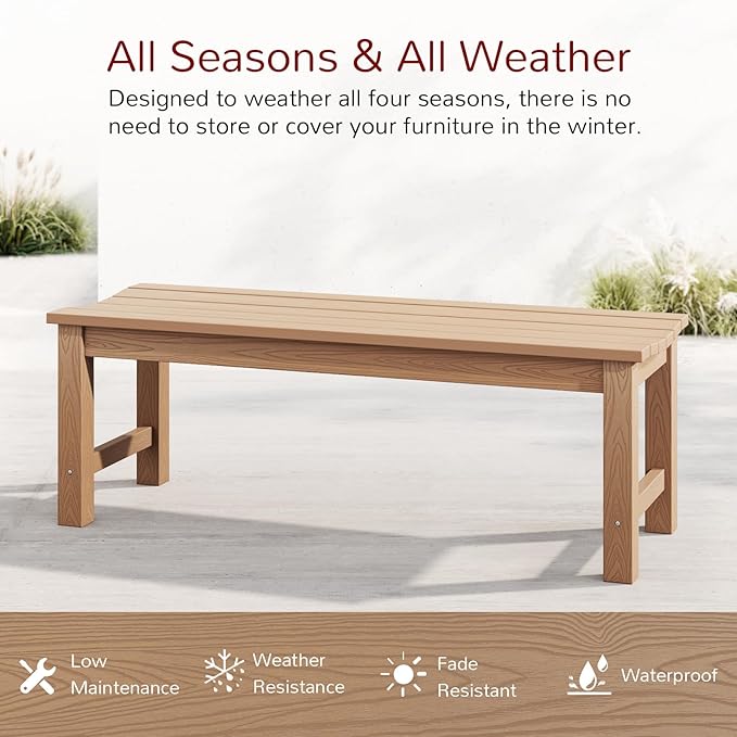 Stoog Outdoor Bench Set of 2, All-Weather HIPS Garden Bench with 800 lbs Weight Capacity, Never Rot or Fade, Teak - Photo 4