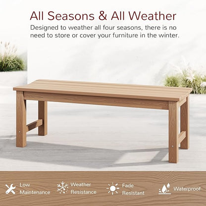 Stoog Outdoor Bench, 2-Person Outdoor Poly Lumber Backless Bench, Weatherproof Garden Bench, Never Rot or Fade, Suit for Church, Backyard, Porch and Park, Teak