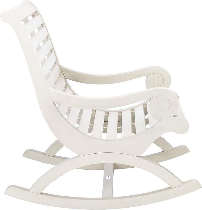 Safavieh Outdoor Sonora White Wash Eucalyptus Wood Scroll Arms Rocking Chair