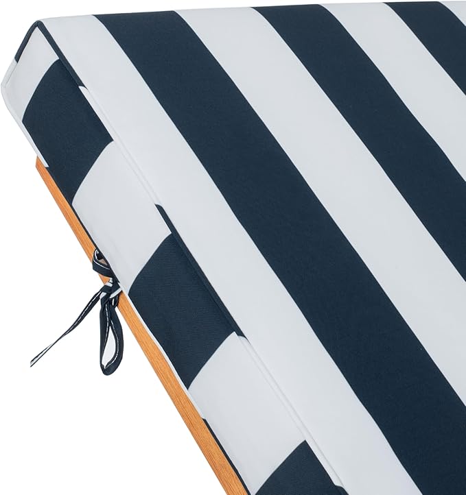SAFAVIEH Outdoor Collection Newport Natural/ Navy & White Stripe Cushion Built-in Side Table Adjustable Chaise Lounge Chair