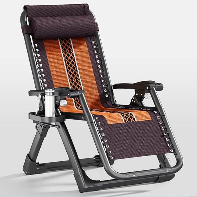 Lounge Chair Chaise Recliner Outdoor Folding Adjustable Heavy Duty Chair with Cup Holder Pillows for Poolside Backyard - Photo 1
