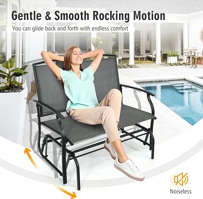 Outdoor Swing Glider Chair for 2 Persons, Rocking Seating Patio Bench w/Coated Steel Frame, Patio Loveseat for Backyard - Photo 4