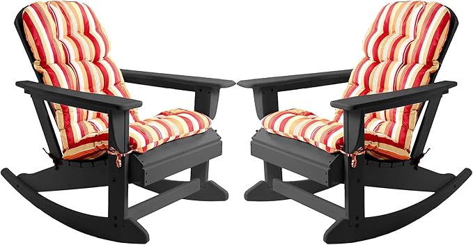 Sundale Outdoor Adirondack Rocking Chair with Cushion Set of 2, Patio Plastic All Weather HDPE Rocker for Proch, Water Resistant for Outside, Garden, Pool, Yard, Black