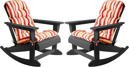 Sundale Outdoor Adirondack Rocking Chair with Cushion Set of 2, Patio Plastic All Weather HDPE Rocker for Proch, Water Resistant for Outside, Garden, Pool, Yard, Black