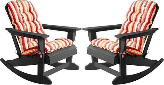 Sundale Outdoor Adirondack Rocking Chair with Cushion Set of 2, Patio Plastic All Weather HDPE Rocker for Proch, Water Resistant for Outside, Garden, Pool, Yard, Black