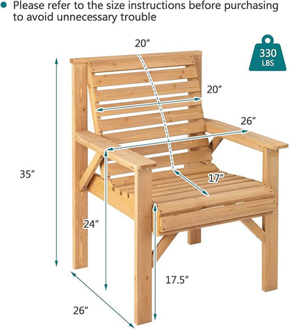 Giantex Set of 2 Outdoor Patio Dining Chairs, Solid Wood Bistro Chairs, Inclined Backrest, Wide Seat, Indoor Outside Chairs for Garden Lawn Porch Yard