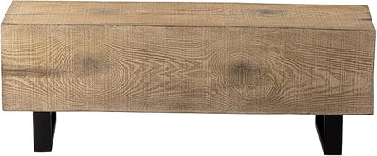 HOMPUS Outdoor Concrete Bench, Patio Bench w Faux Wood, 48" Garden Bench Log Table, MgO and Rustic Metal Legs in Light Brown for Proch, Backyard or Lawn, Light Brown