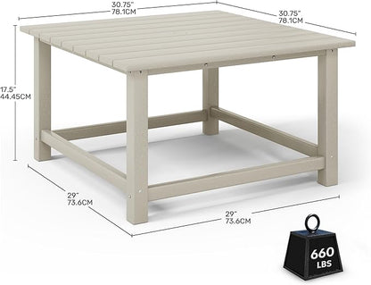 Costaelm Patio Conversation Table, Tatio Accent HDPE Outdoor Weather Resistant, Square Outdoor Porch Balcony Patio Drink Table for Outside, Pool, Backyard, Sand