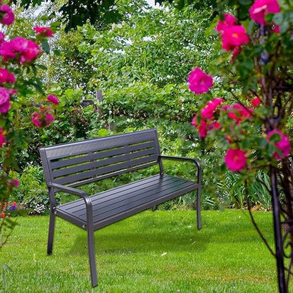 Metal Garden Bench 2-Seater, Aluminum Park Bench with Backrest and Armrests, Weatherproof Outdoor Furniture Loveseat(Natural)