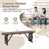 Giantex 2-Person Wooden Outdoor Bench with Wagon Wheel Legs, Slatted Seat, Rustic Country Design - Photo 3