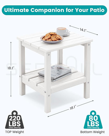 SERWALL 2-Tier HDPE Outdoor Side Tables Set of 2, Weatherproof Rectangular Adirondack Side Table, White