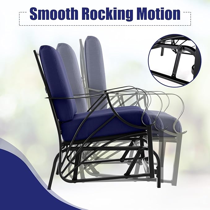 Giantex Outdoor Glider, Patio Rocking Chair with Thick Cushion, Sturdy Metal Frame, Curved Armrest, Ergonomic Design - Photo 4