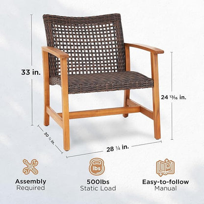 IDZO Liberte 500lbs Capacity Acacia Outdoor Club Chairs Set of 2, FSC Teak Finish Wood Patio Furniture Sets with Upgraded 2000Hours UV Resistant Wicker